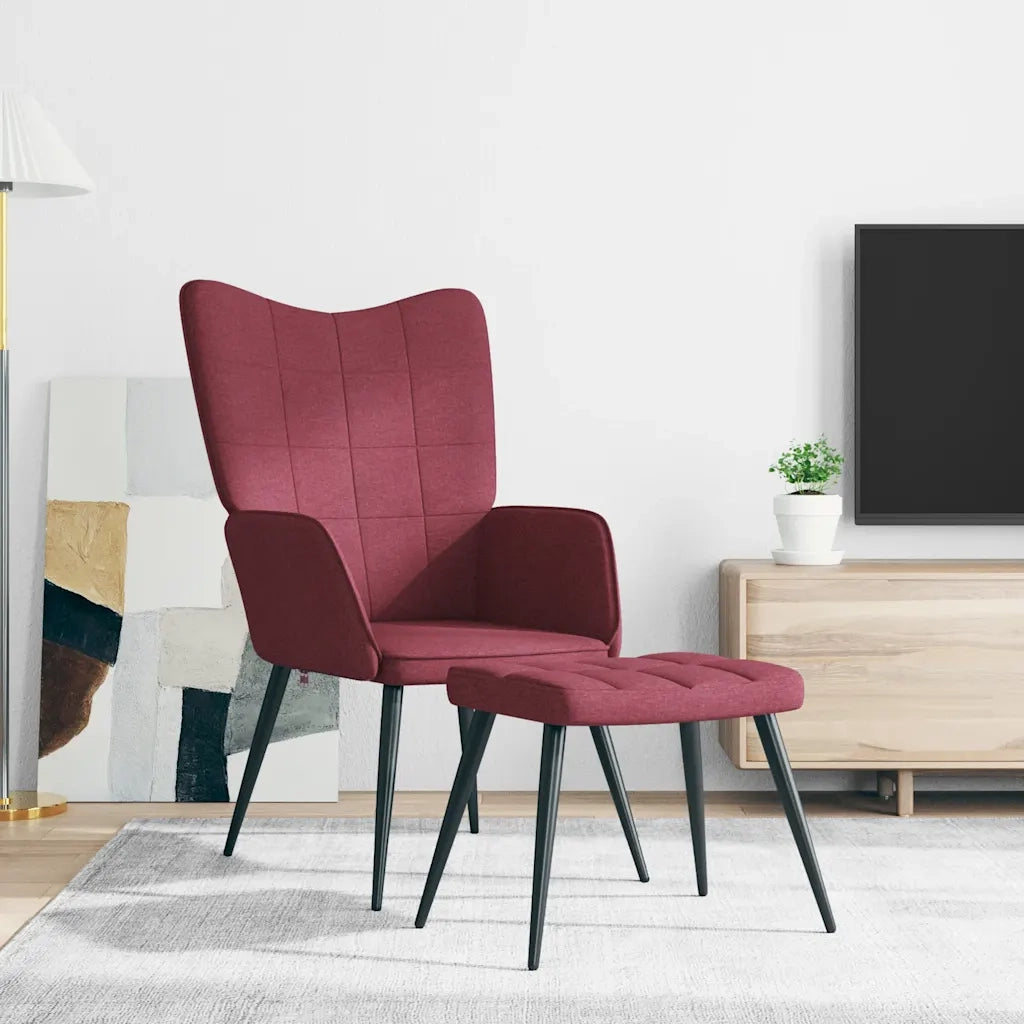 Sedia Relax con Sgabello Rosso Vino in Tessuto 327960
