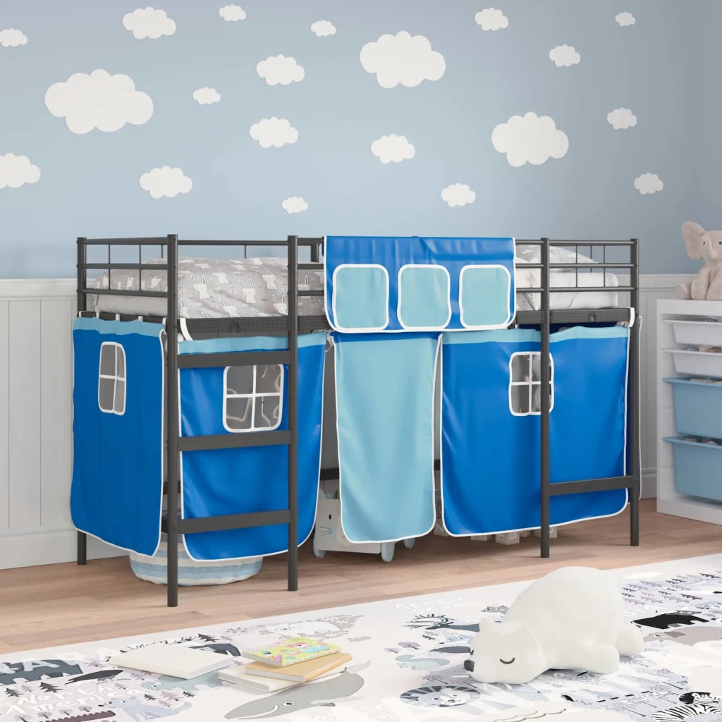 Struttura del Letto Loft per Bambini con Tendine-Giroletto per bambini Nero e Blu 762300
