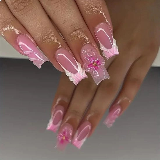 Nageli applicatori 24 pezzi - Articoli da unghie rossi - Dimensione media quadrata - Arte 3D francese - Copertura completa - Articoli da unghie acrilici