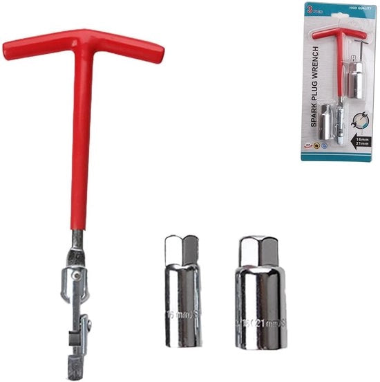 Kit di chiavi per foratura 3 pezzi - Chiave a T - Chiave a mozza - Set di chiavi per foratura - Acciaio di carbonio - 16mm/21mm, Rosso - Set di chiavi per foratura