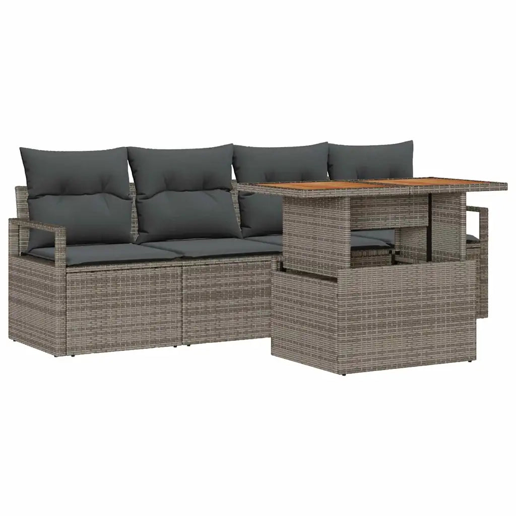 Set Divano da Giardino 5 pcs Grigio Poly Rattan 3358379