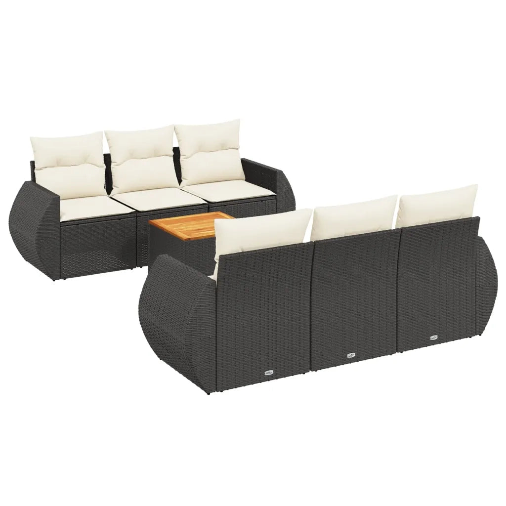 Set Divani da Giardino con Cuscini 7pz Nero Polyrattan
