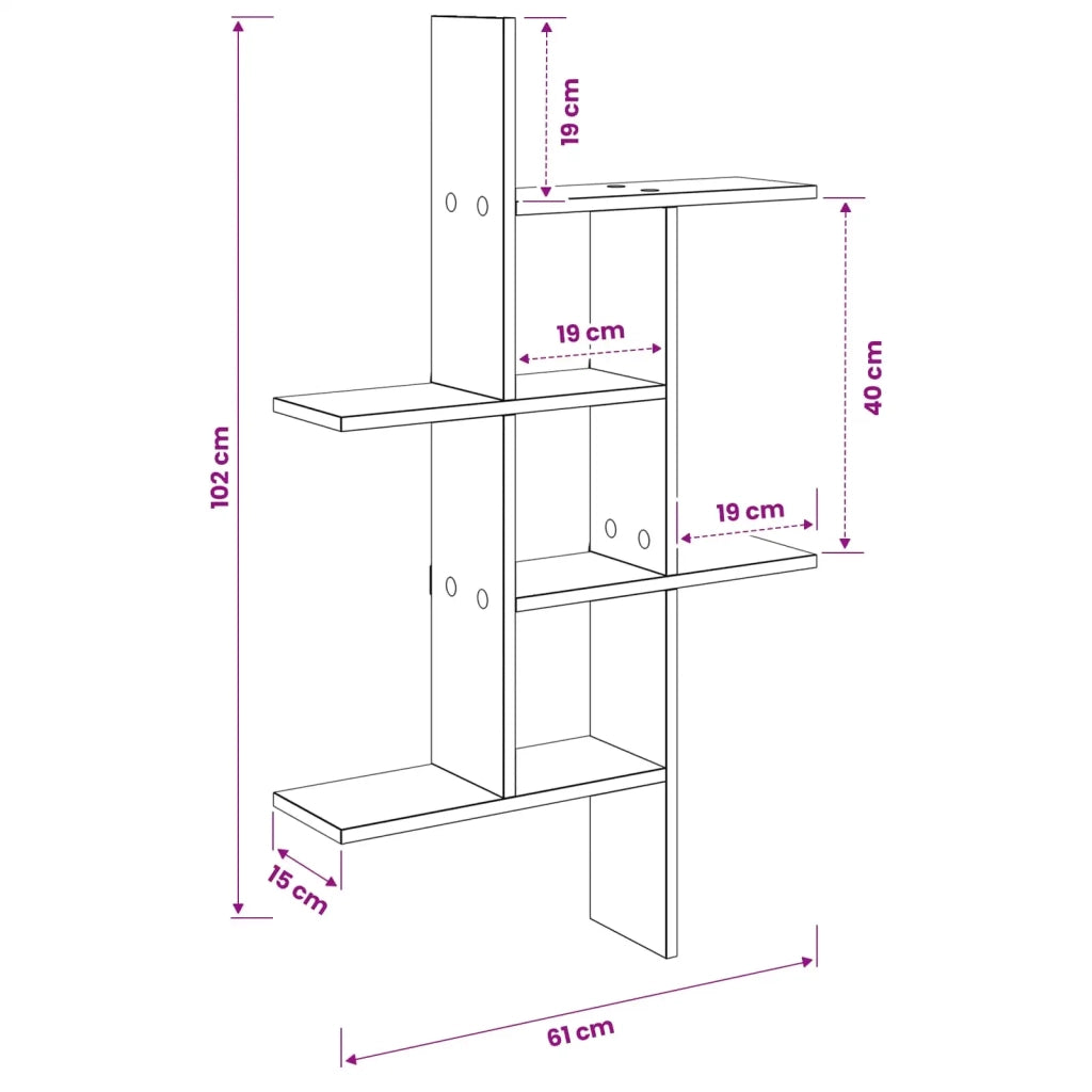 Scaffale da parete Rovere Nero 61 x 15 x 102 cm 8012189