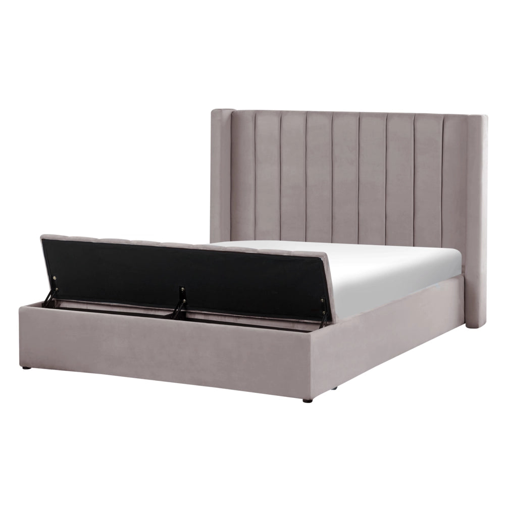 Letto matrimoniale ad acqua in velluto grigio con cassapanca 140 x 200 cm moderno glam morbido materasso camera da letto