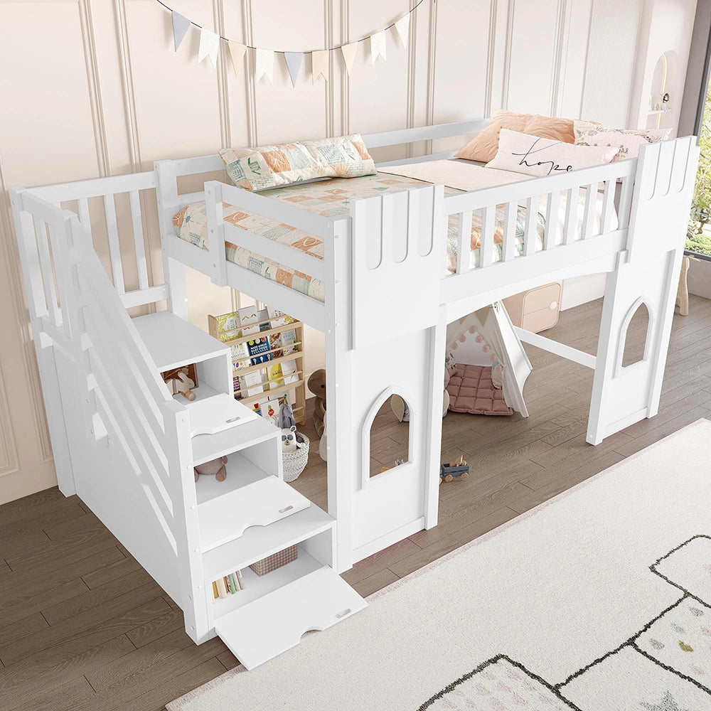Letto mezzanino 90x200cm?- Xylo - scala finestra bianco
