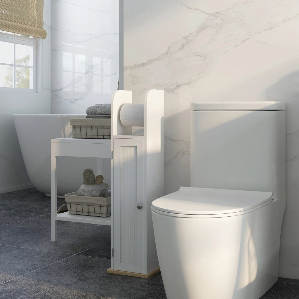 Mobile Bagno Salvaspazio con Portarotolo ¨C Xylo ¨C Bianco 3 Ante 20x20x80 cm