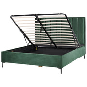 Letto in velluto verde scuro 180 x 200 cm con testiera imbottita ottomana con gambe in metallo Nero