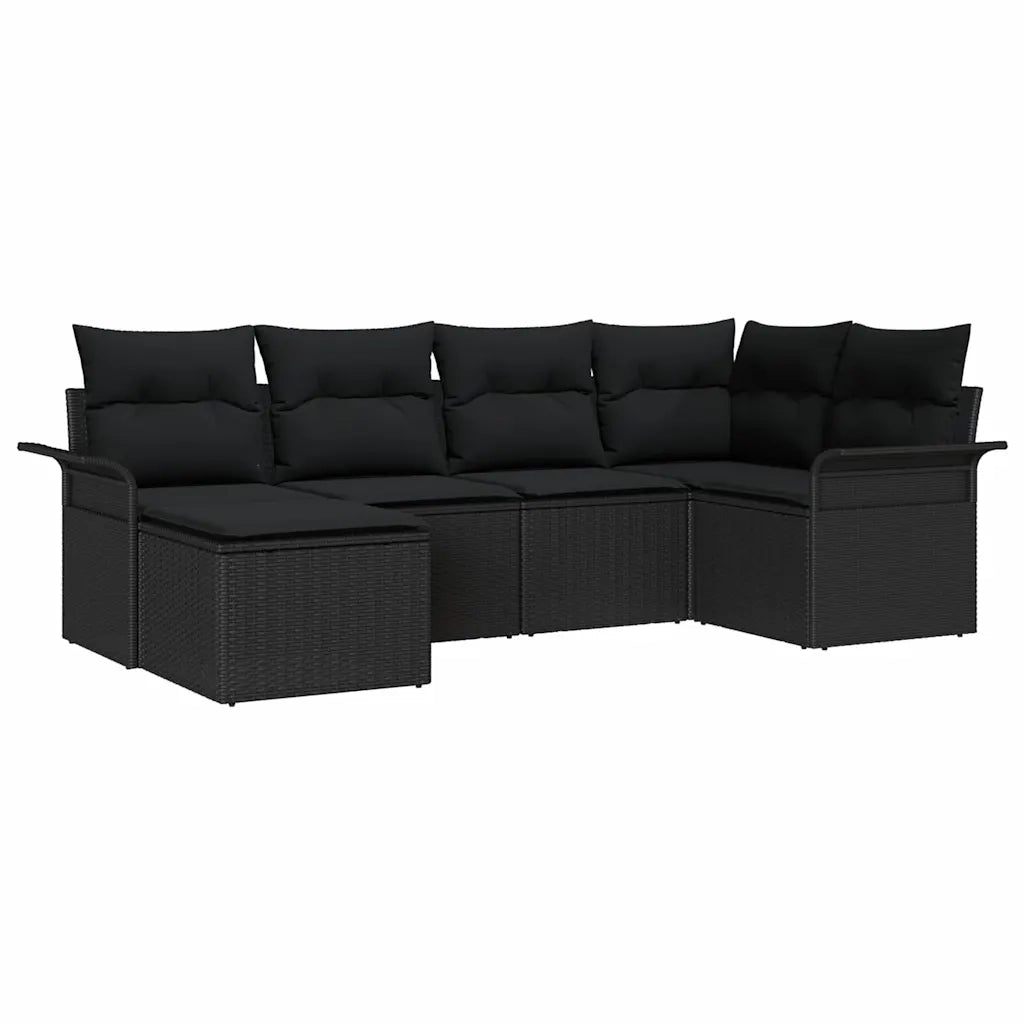 Set Divano da Giardino con cuscino 6 pcs Nero polyrattan 3345433