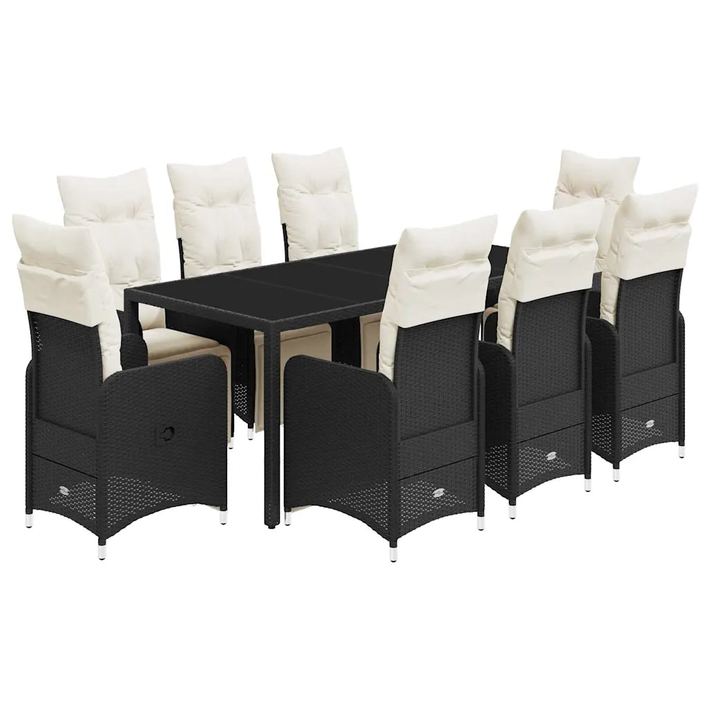 Set Bistrò da Giardino 9 pz con Cuscini in Polyrattan Nero 3277140