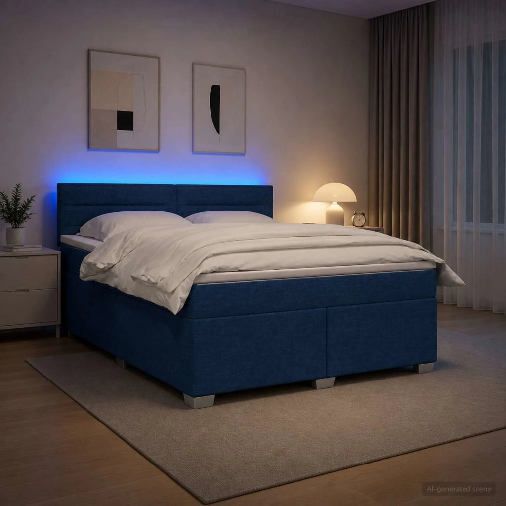 Letto con Box Spring, Materasso e LED Blu 140 x 200 cm Tessuto 3451958