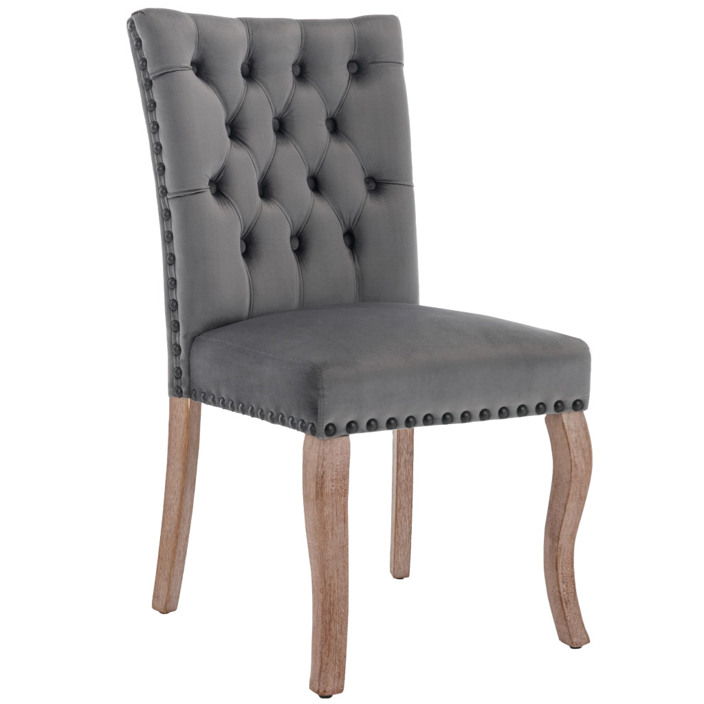 Sedie da Pranzo Imbottite in Velluto ¨C MINIMAL ¨C Set 6 Pezzi, Gambe Massello, Grigio