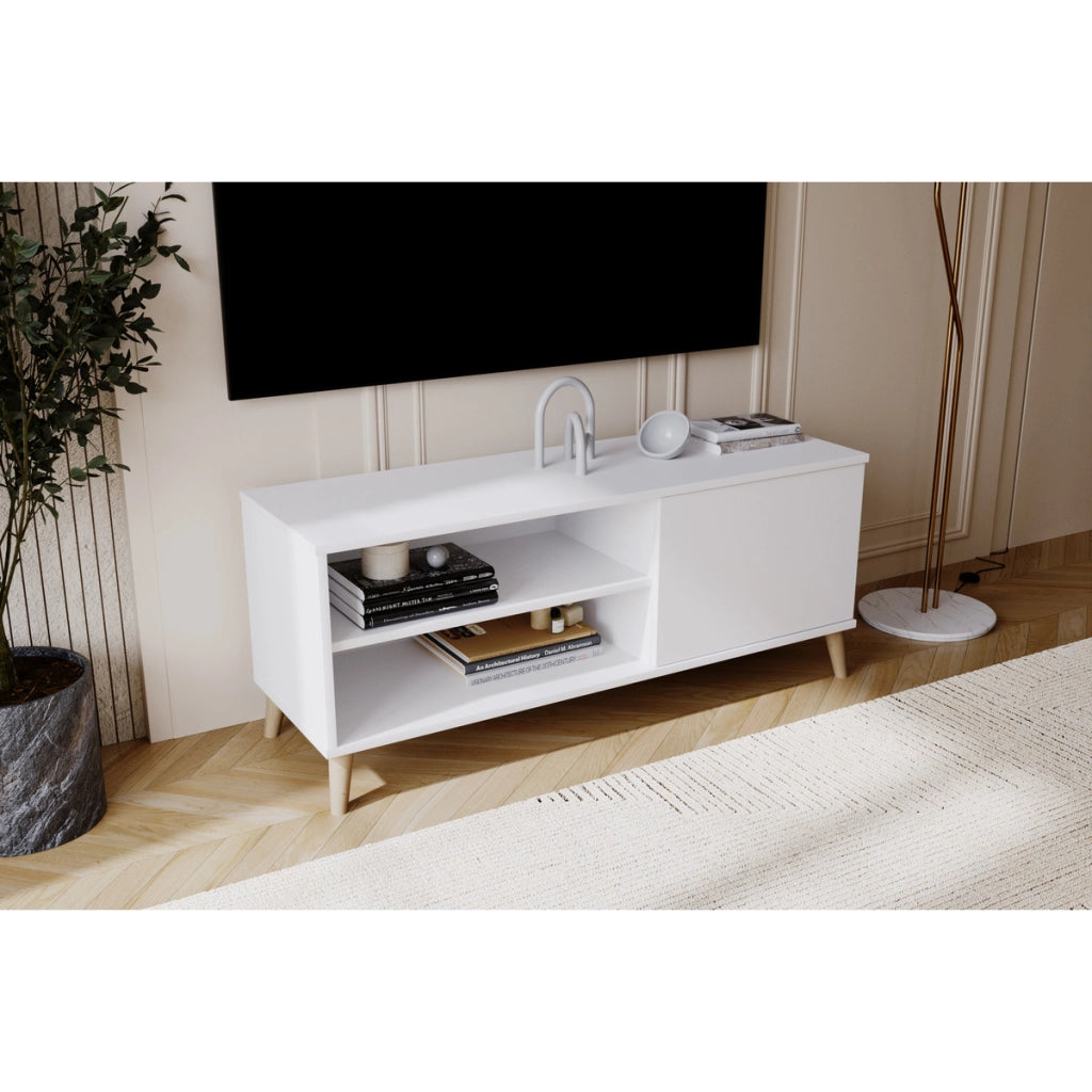 Mobile TV VIVA 110 cm bianco con gambe in legno