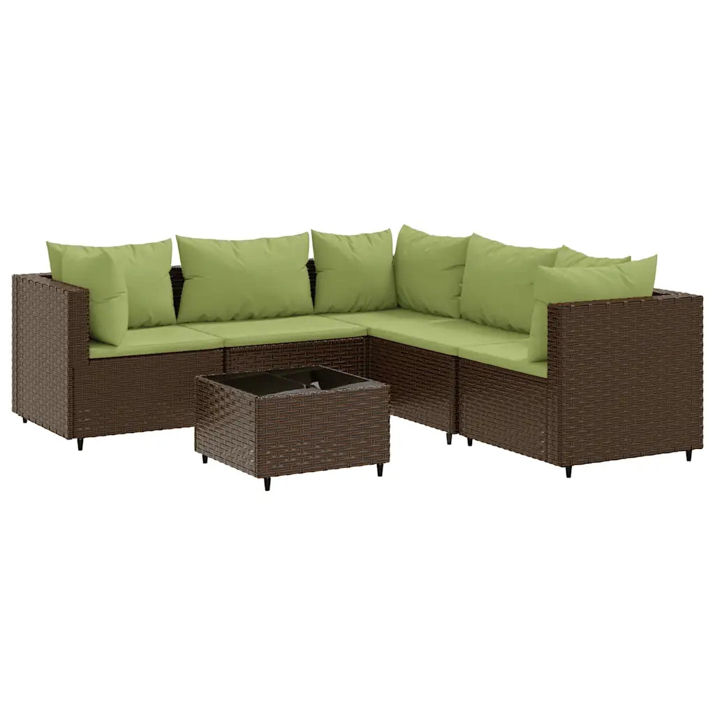 Set Mobili da Giardino 6pz con Cuscini in Polyrattan Marrone 3308134