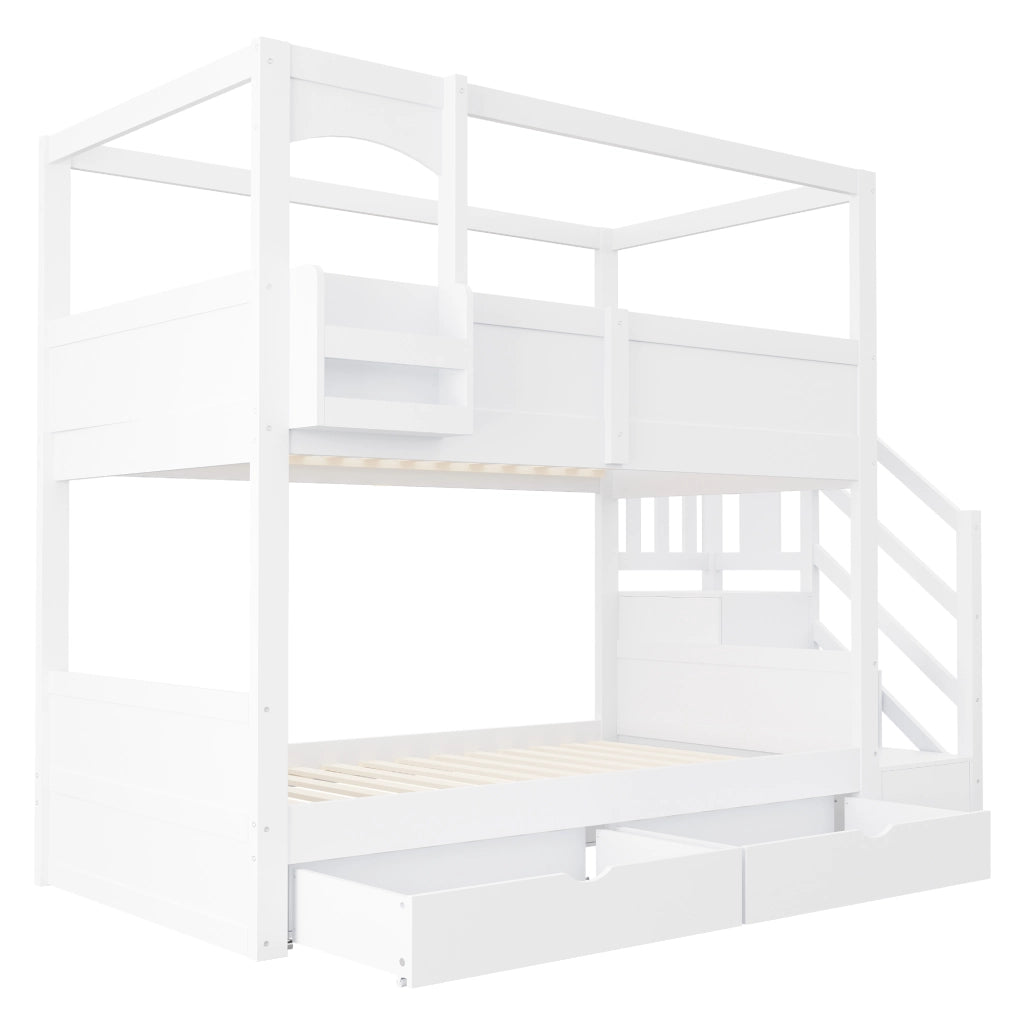 LETTO A CASTELLO 90x200 cm in legno bianco con scala contenitore e lavagna