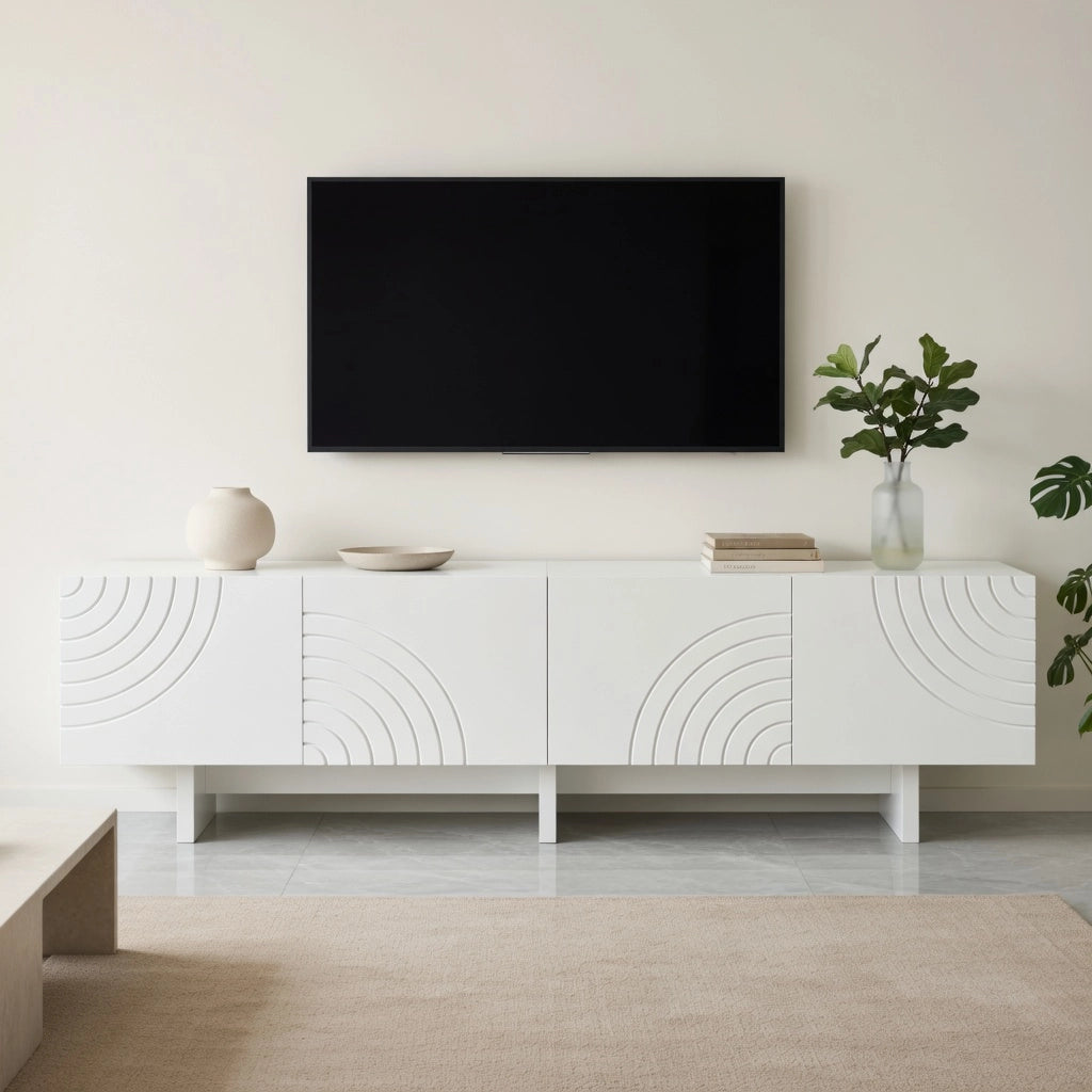 Cassettiera TV bianca in MDF e truciolare; lunghezza 170 cm