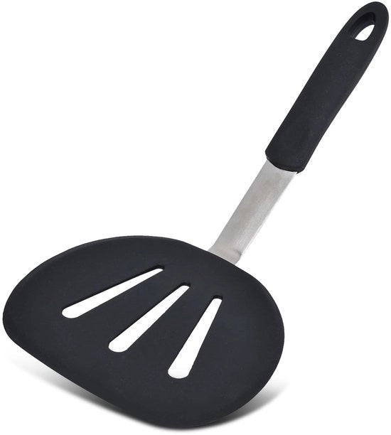 Spatel in Silicone - Pannino - Disegno Ergonomico - Nero - Spatel a Fori - Resiste al Lavastoviglie - Adatto alla Cottura - 31,2 cm