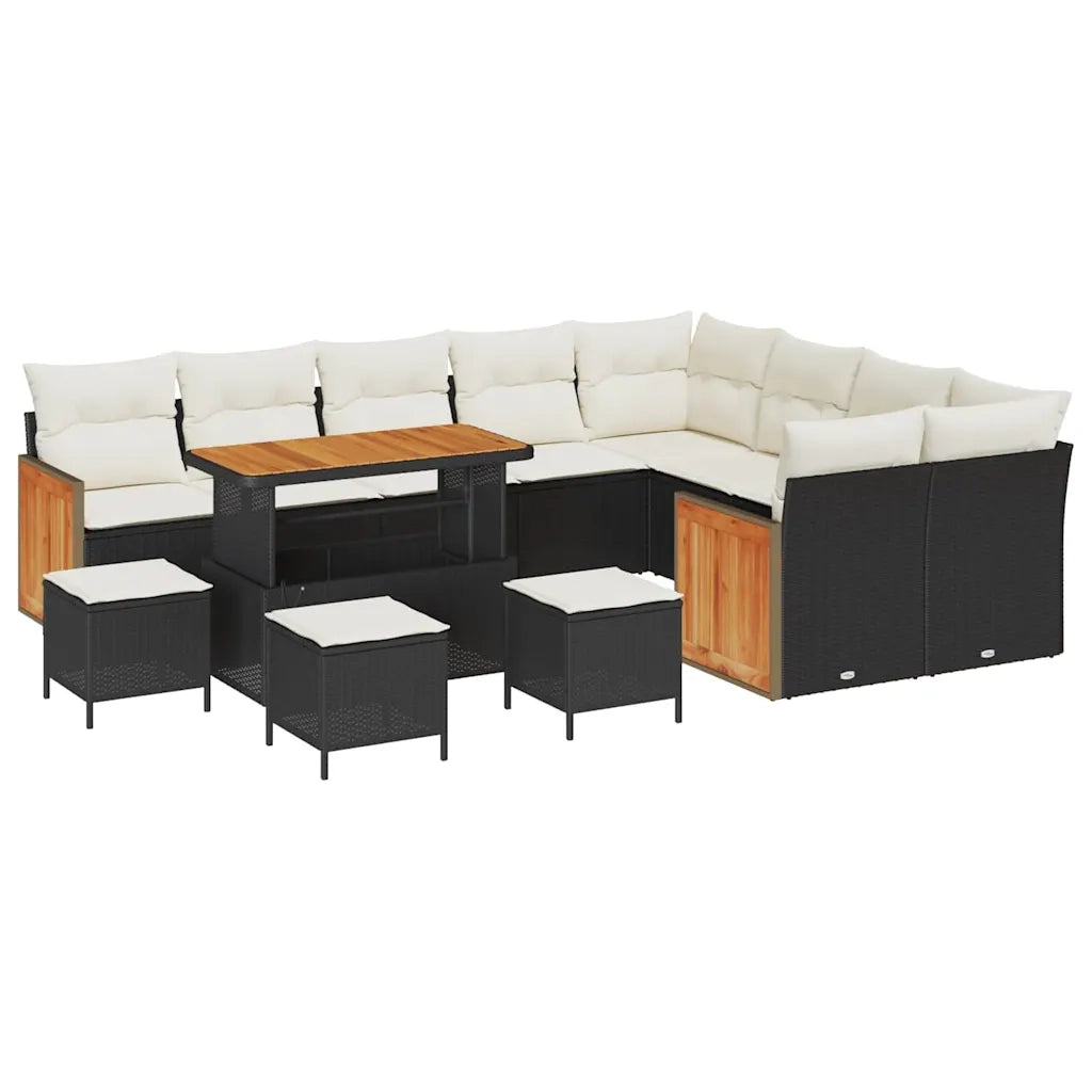 Set Divano da Giardino con cuscino 13 pcs Nero e Crema