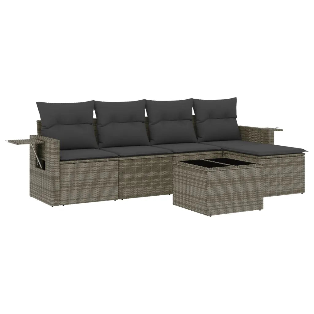 Set Divano da Giardino 6 pz con Cuscini Grigio in Polyrattan
