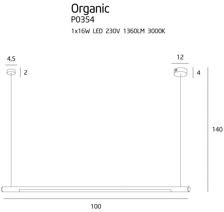 Lampada a sospensione nera 100cm Organic LED 16W Maxlight