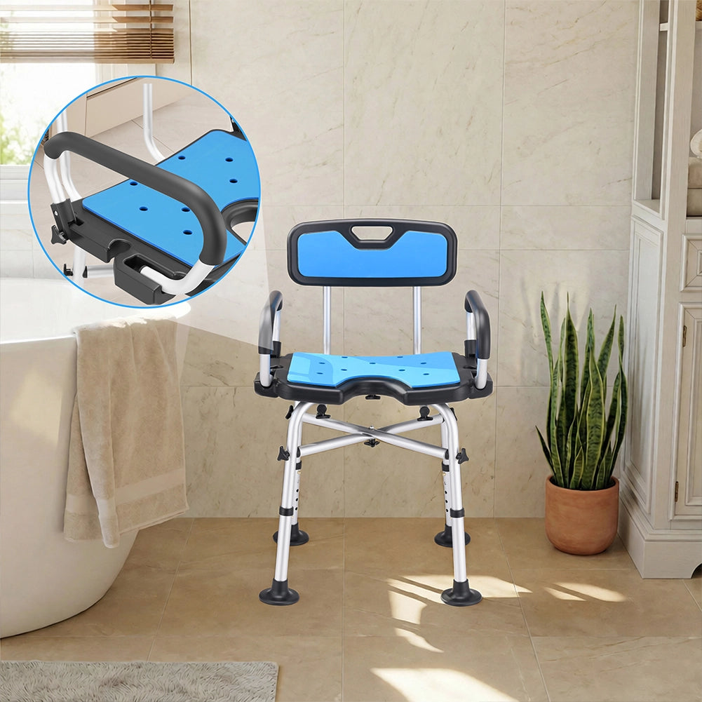 Sedia Sgabello da Bagno Doccia Altezza Regolabile Maniglie Sicurezza in Alluminio e HDPE Blu
