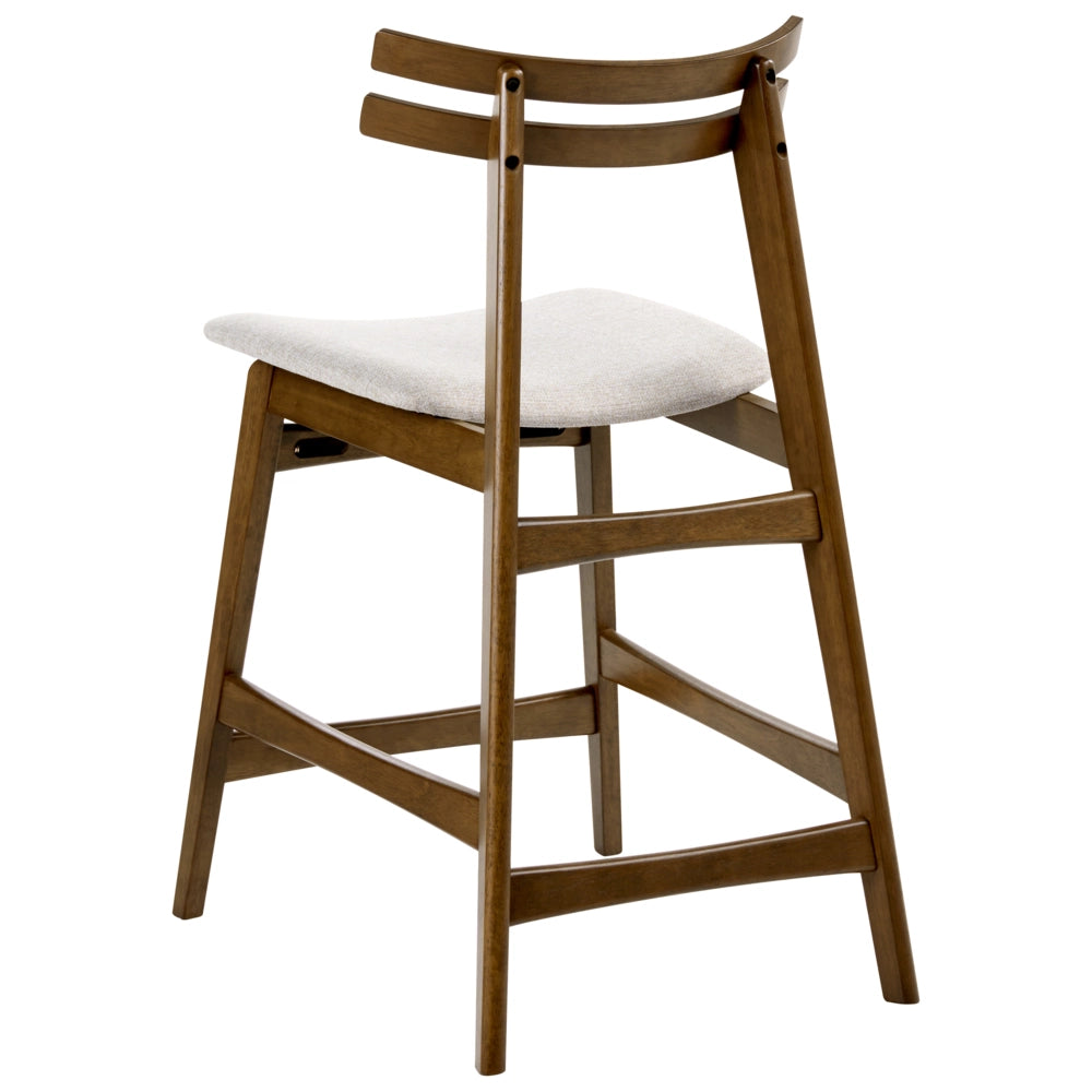 Set di 2 sedie da pranzo in tessuto beige e struttura in legno massiccio marrone retrò senza braccioli con seduta