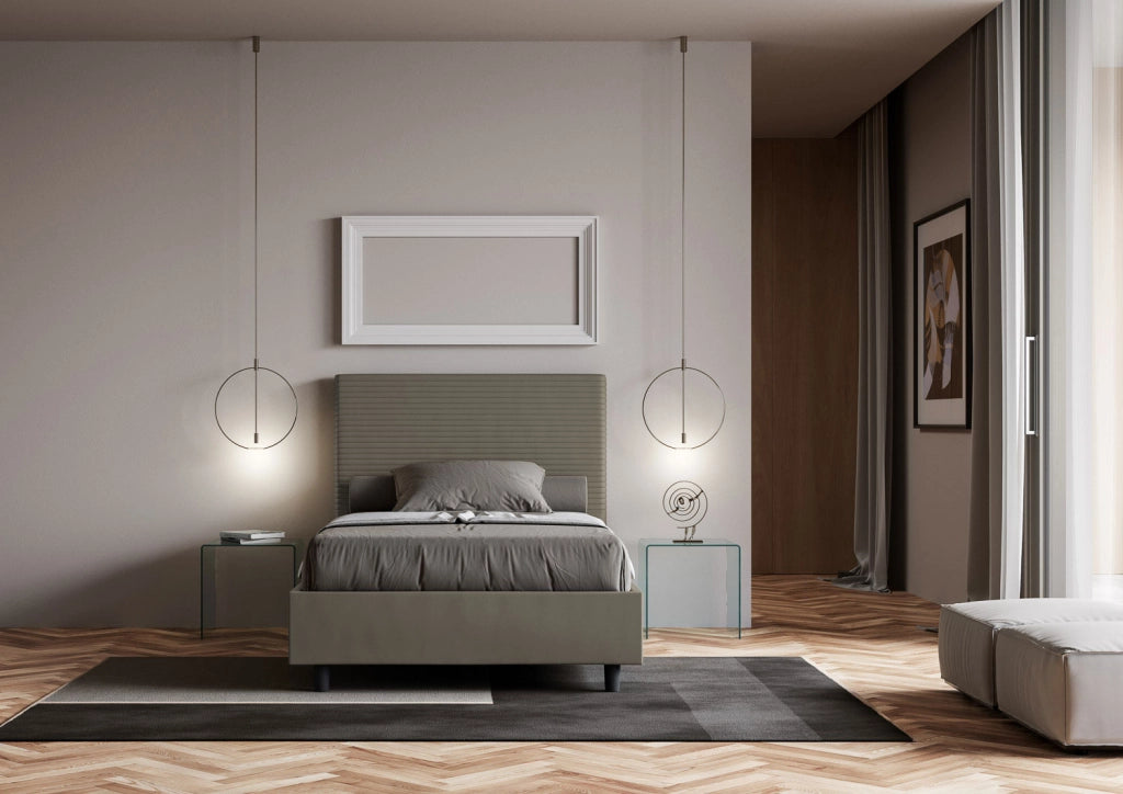 BS COM Letto una piazza e mezza con rete imbottito 130x190 similpelle cappuccino