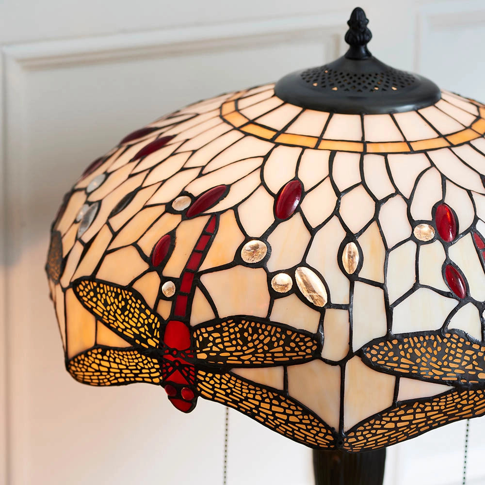 Lampada da tavolo vetrata Tiffany Dragonfly Beige 2xE27