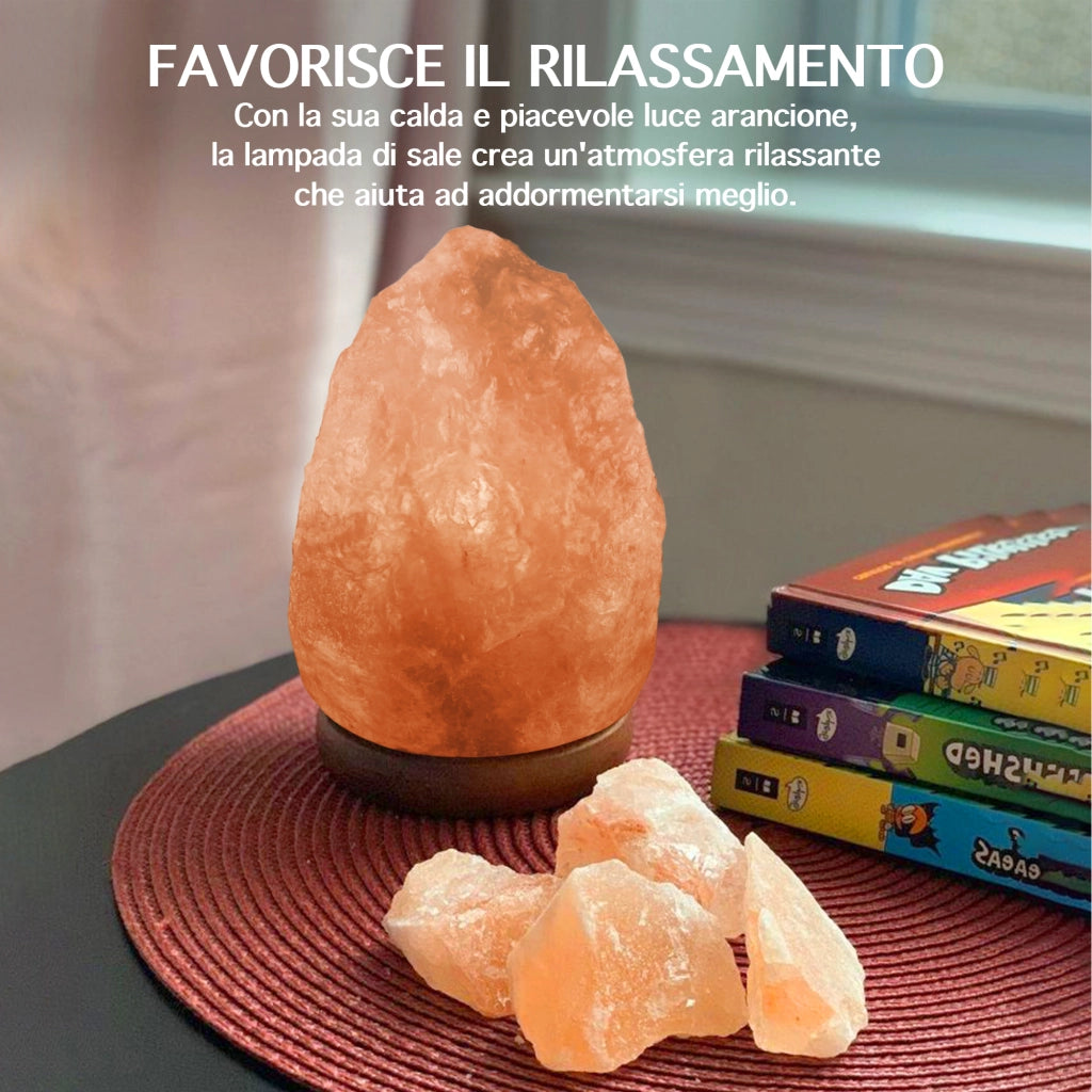 Lampada Di Sale Himalayano Originale Naturale Realizzata A Mano Con Base In Legno Di Acacia Pezzo Unico Prodotto Certificato  Con Spina Europea  - 13.5x20.5Cm-3Kg