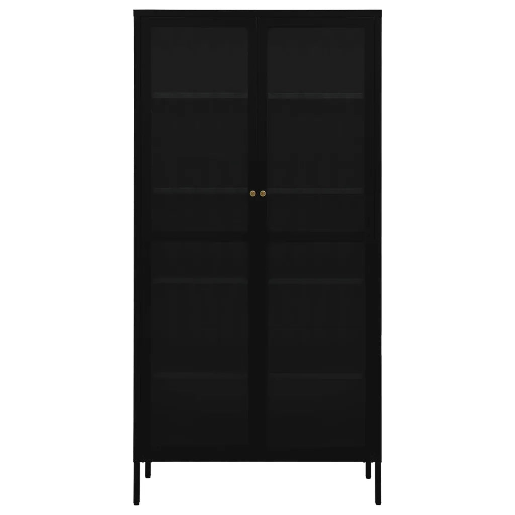 Vetrina Nera 90x40x180 cm in Acciaio e Vetro Temperato