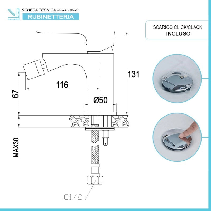 MISCELATORE BIDET FLAT CROMO