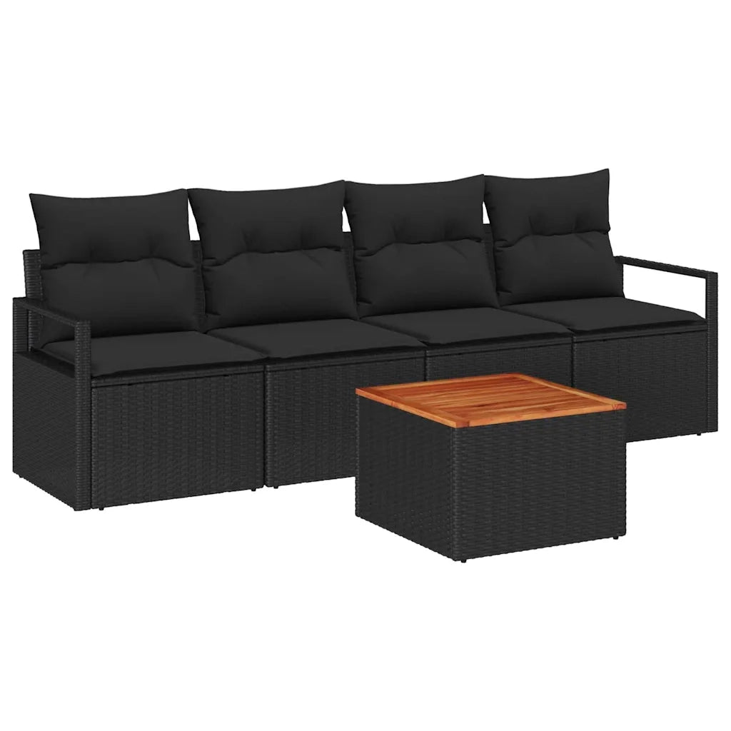 Set Divano da Giardino con cuscino 5 pz | Set Salotto da Giardino Nero polyrattan