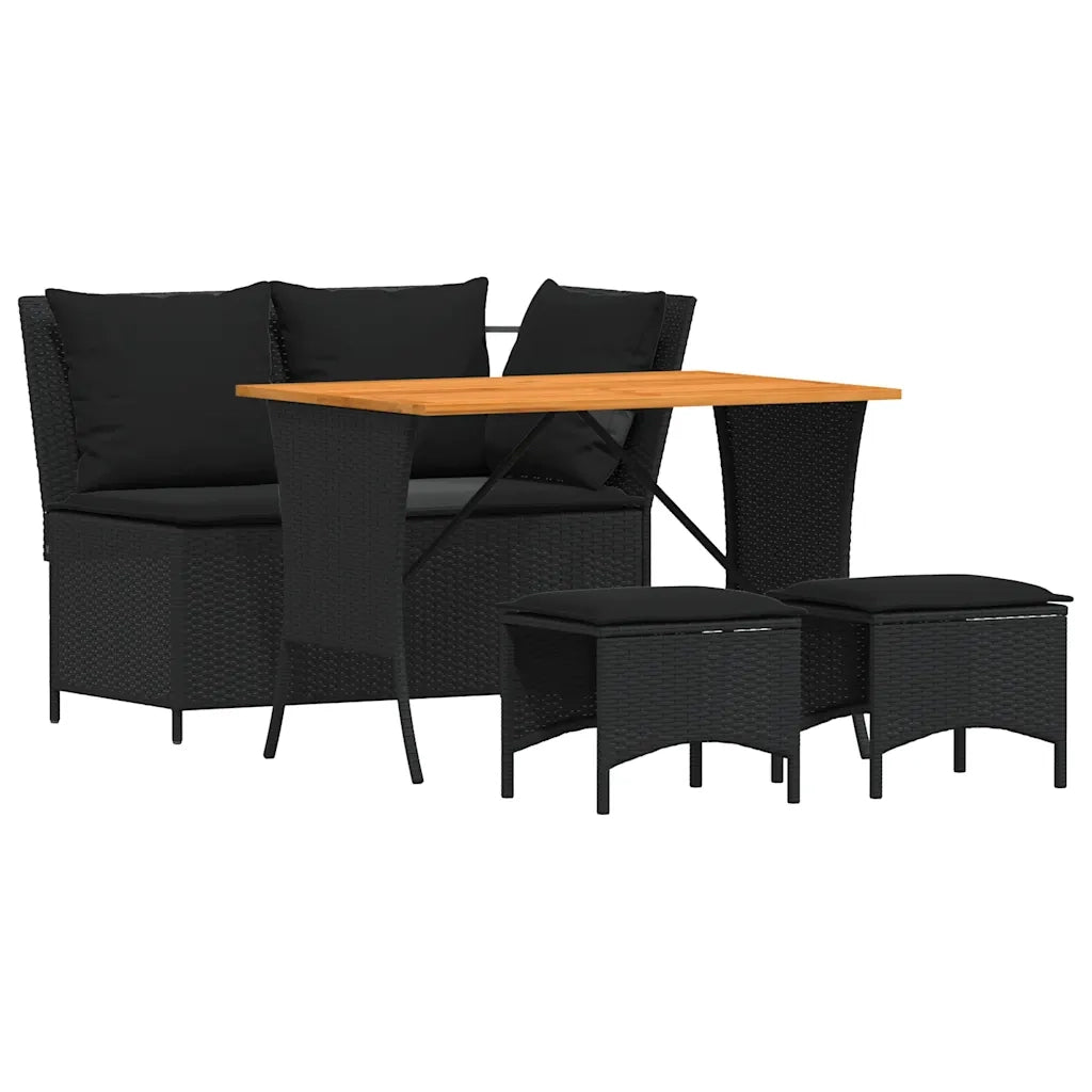 Set da Pranzo da Giardino 4 pz con Cuscini Nero in Polyrattan 4104132