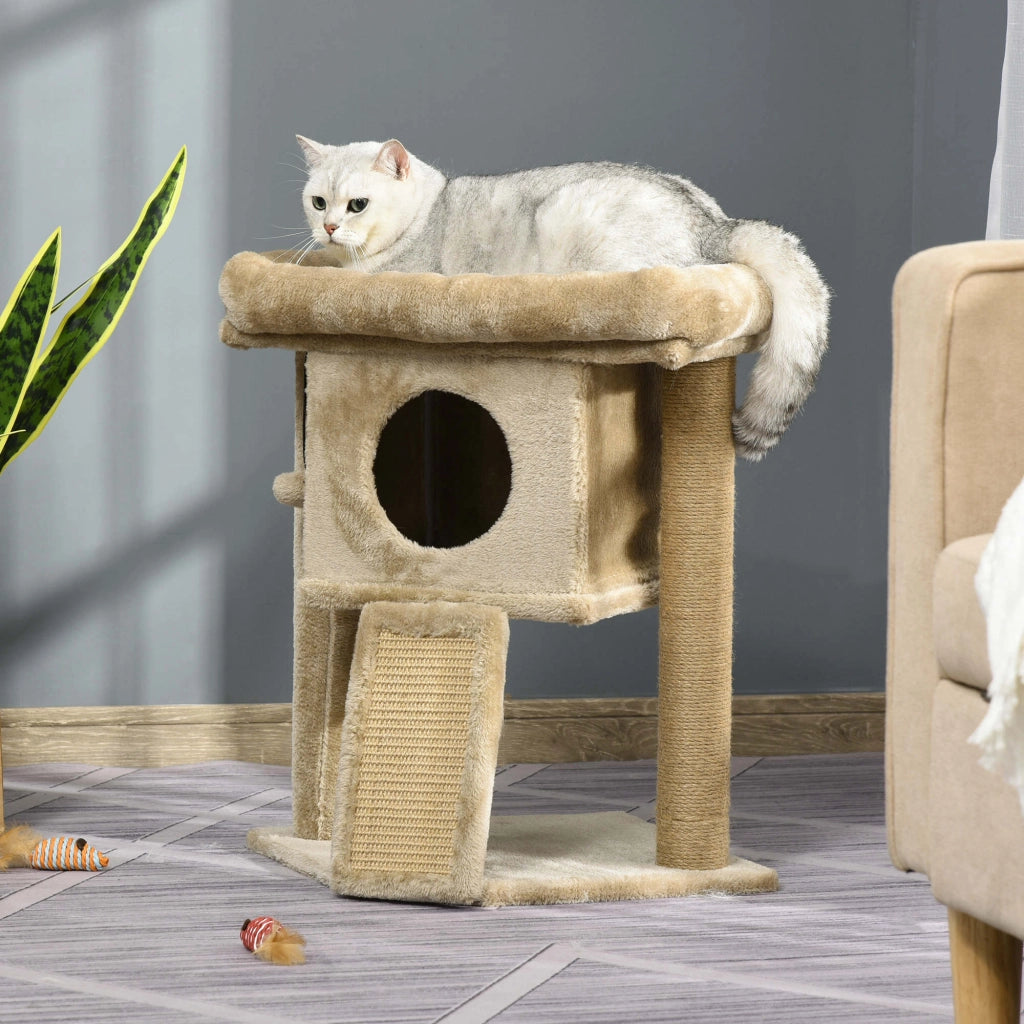 Tiragraffi Albero per Gatti con Casetta e Lettino ¨C Minimal ¨C Marrone