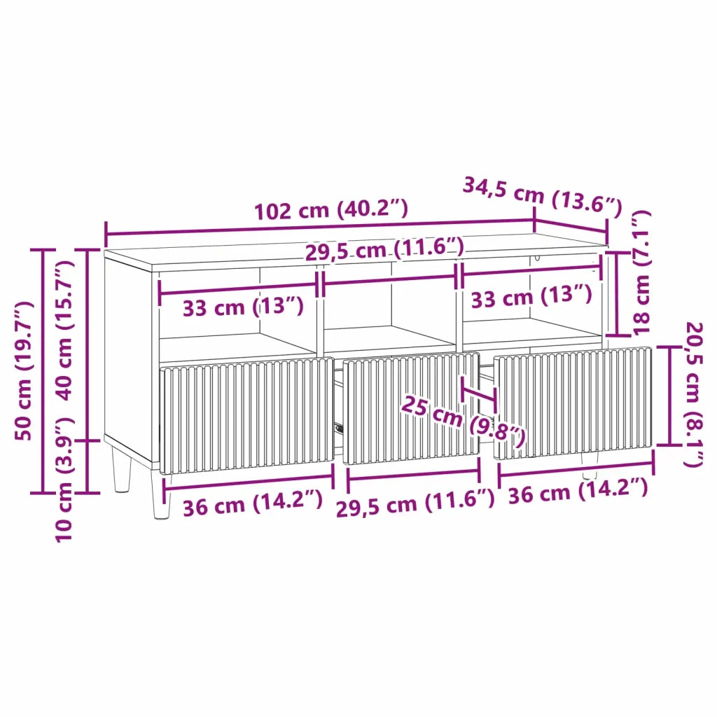 Mobile TV con cassetto-Credenza per TV Rovere Artigianale 102 x 34,5 x 50 cm 340775