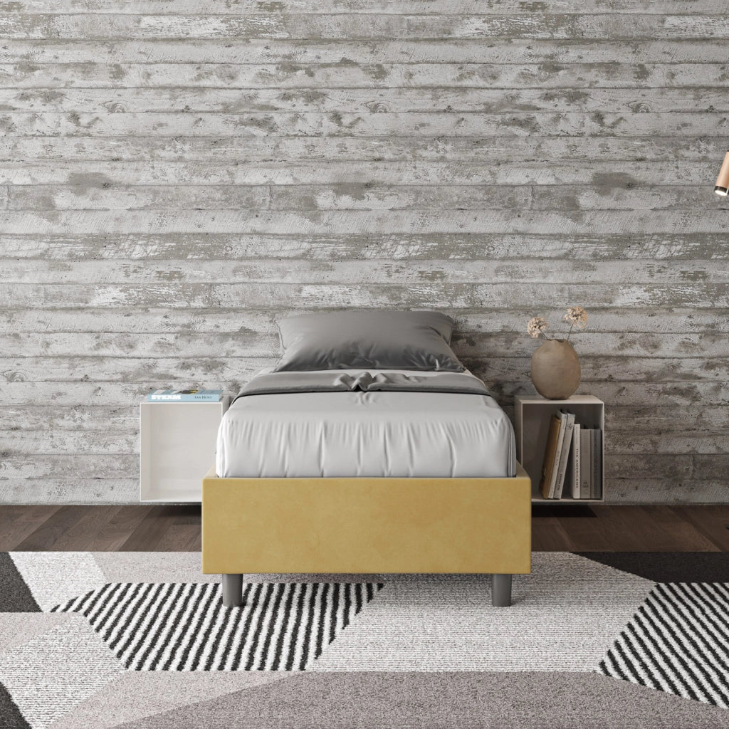BS COM Letto singolo con rete imbottito 80x190 microfibra ocra