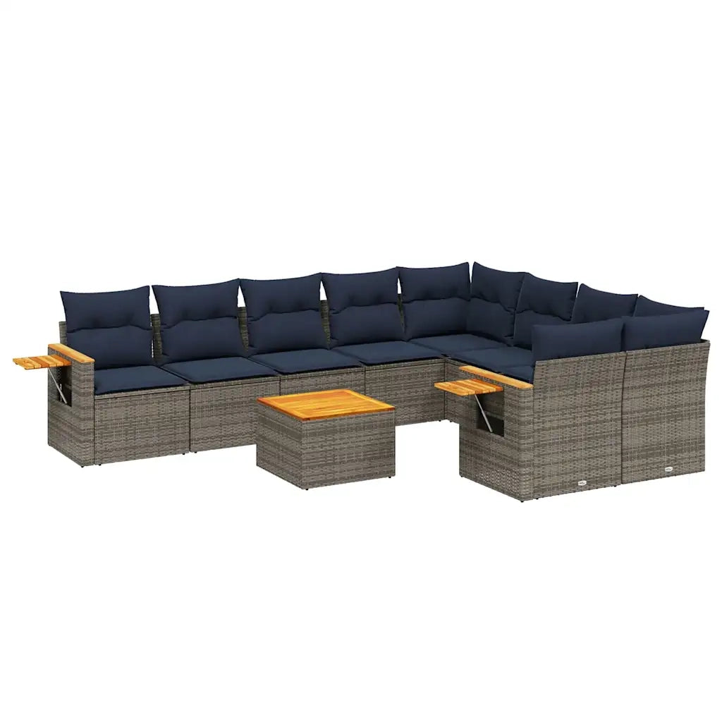 Set Divani da Giardino 10 pz con Cuscini Grigio in Polyrattan 3227153