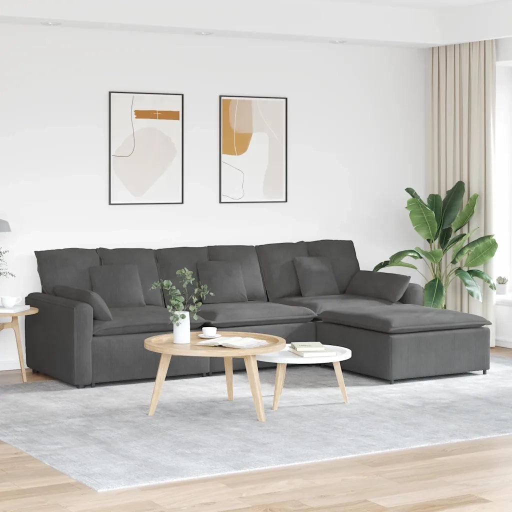 Divano Modulare con Poggiapiedi e Cuscini Grigio Scuro 3321078
