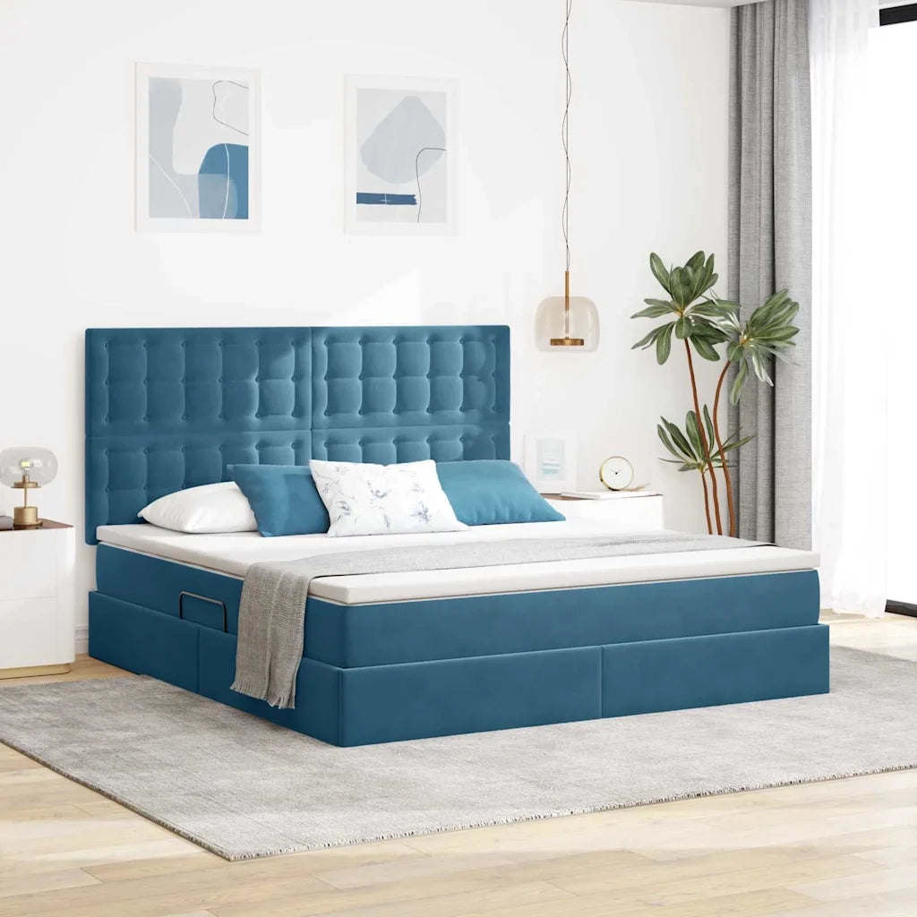 Letto con contenitore e materasso Blu Scuro 160 x 200 cm