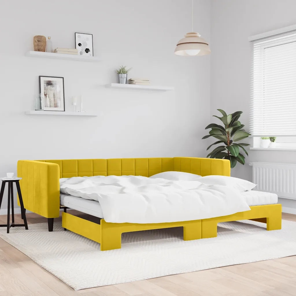 Divano Letto Estraibile con Materassi Giallo 100x200 cm Velluto 3196727
