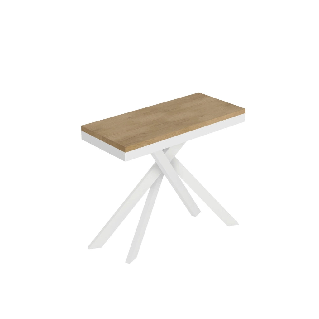 Consolle Allungabile 90-196x40x77 cm Saki Small Evolution Quercia Natura Gambe Bianche