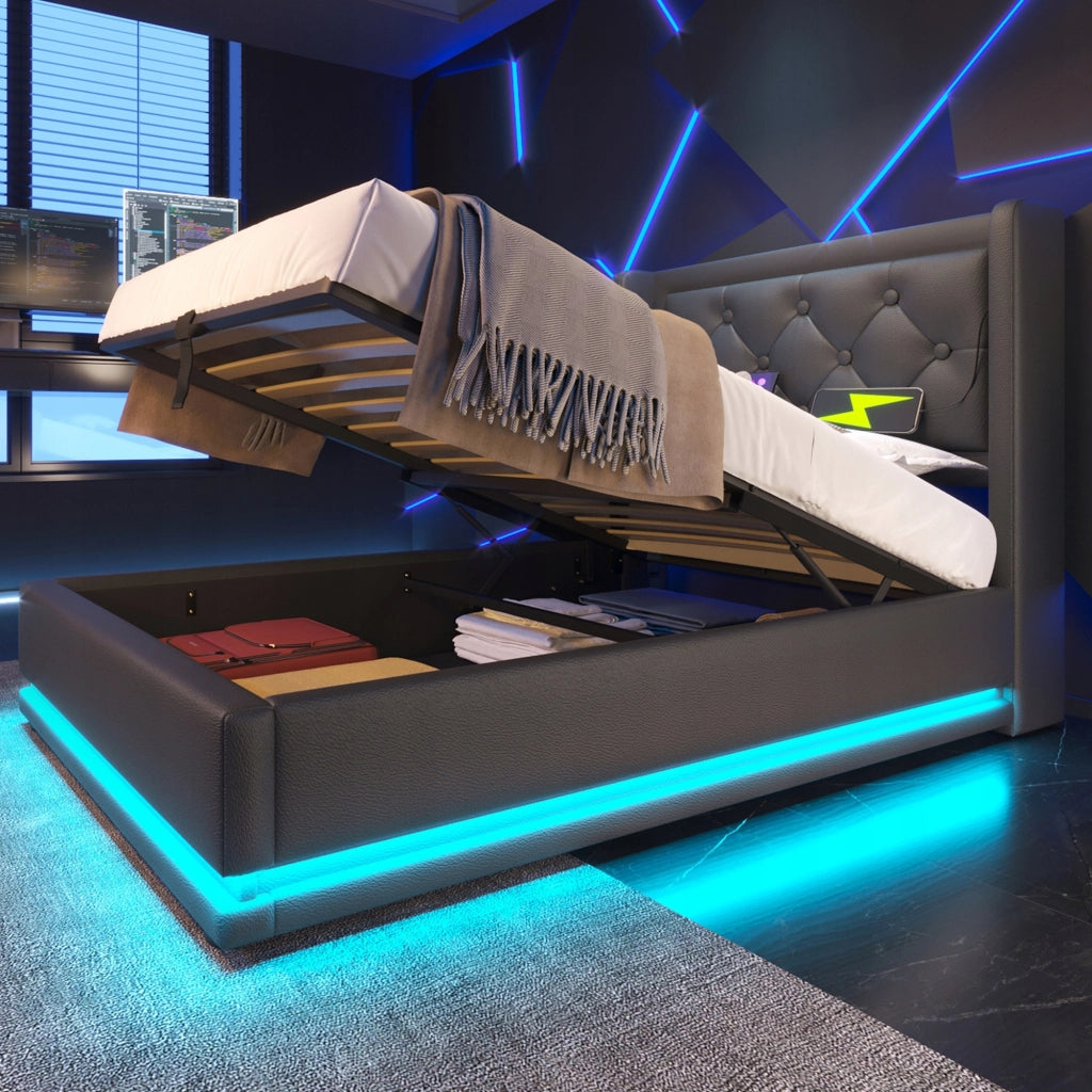 Letto singolo 90x200 - Xylo - Nero - LED RGB