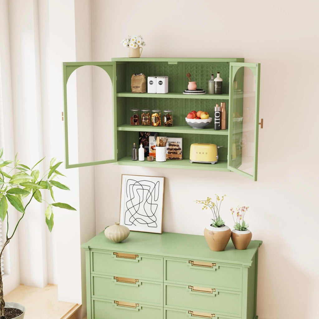 Pensile da Parete con Ante in Vetro e Ripiani ¨C Xylo ¨C Verde, 70 cm