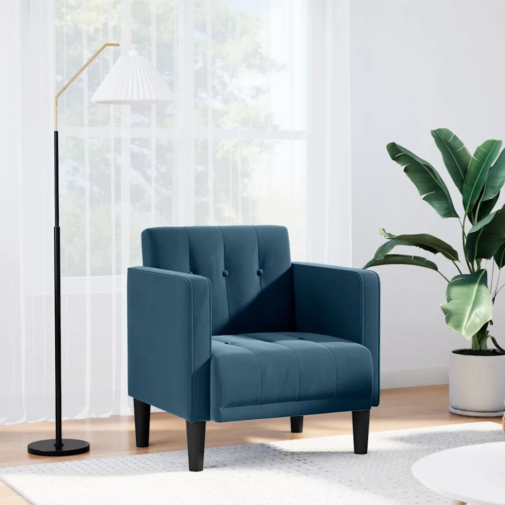 Divano Poltrona | Sedia con Braccioli Blu 53 cm in Velluto