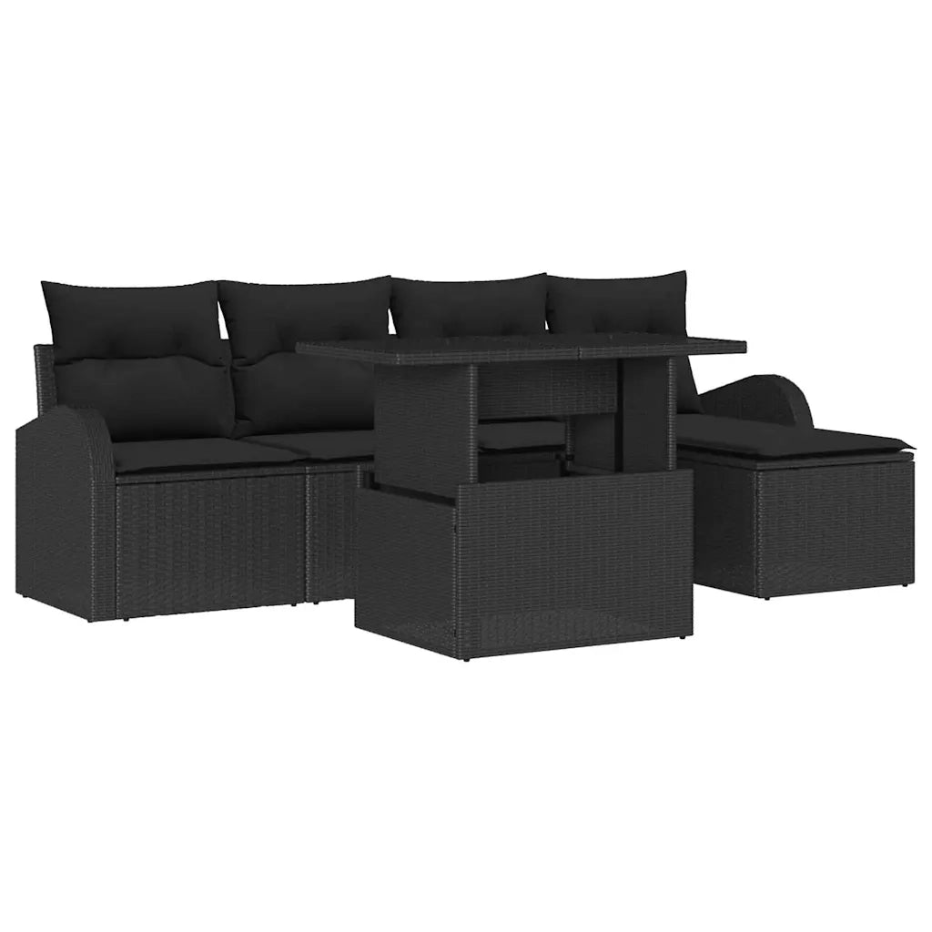Set Divano da Giardino con cuscino 6 pcs Nero polyrattan