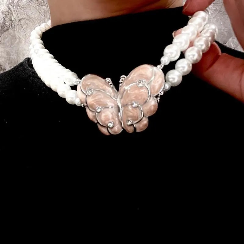 Collana di perle e farfalle fatta a mano con perline - Lunghezza regolabile