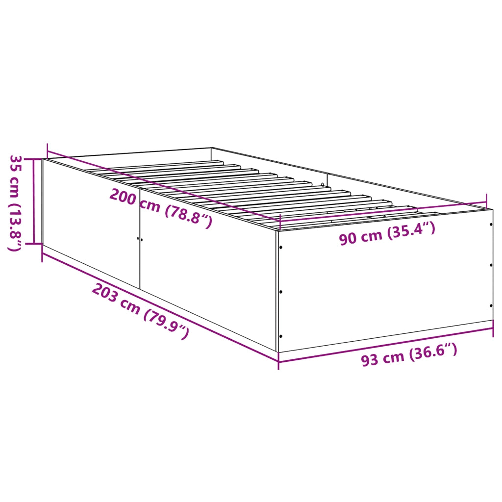 Letto singolo | Letto per adulti | Giroletto Grigio Sonoma 90x200 cm in Legno Multistrato