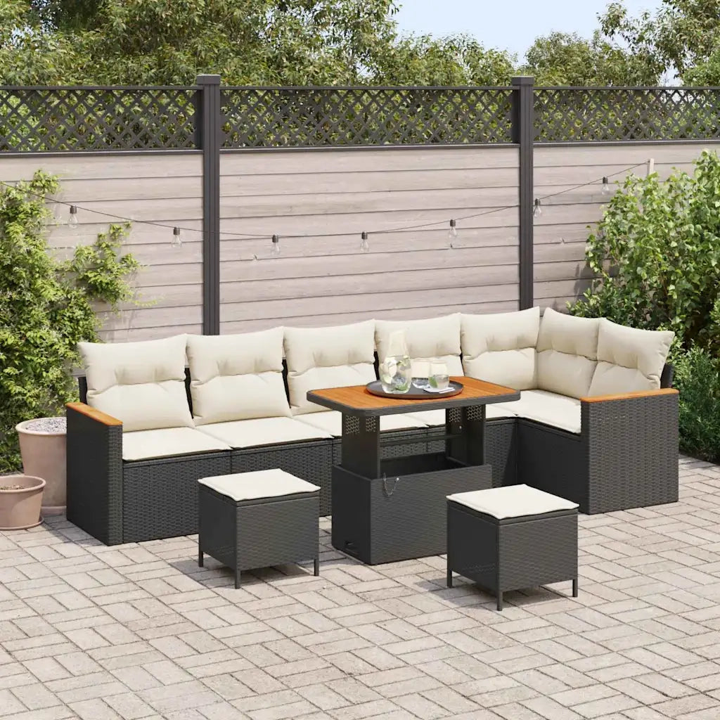 Set Divano da Giardino con cuscino Nero Poly Rattan 3365015