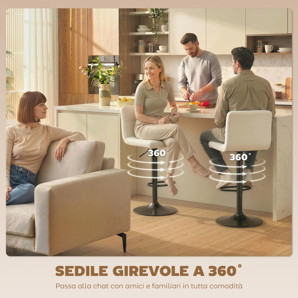Sgabelli da Bar Regolabili con Poggiapiedi ¨C Minimal ¨C Pelle PU e Acciaio, Crema, 39.5x44x88-110 cm