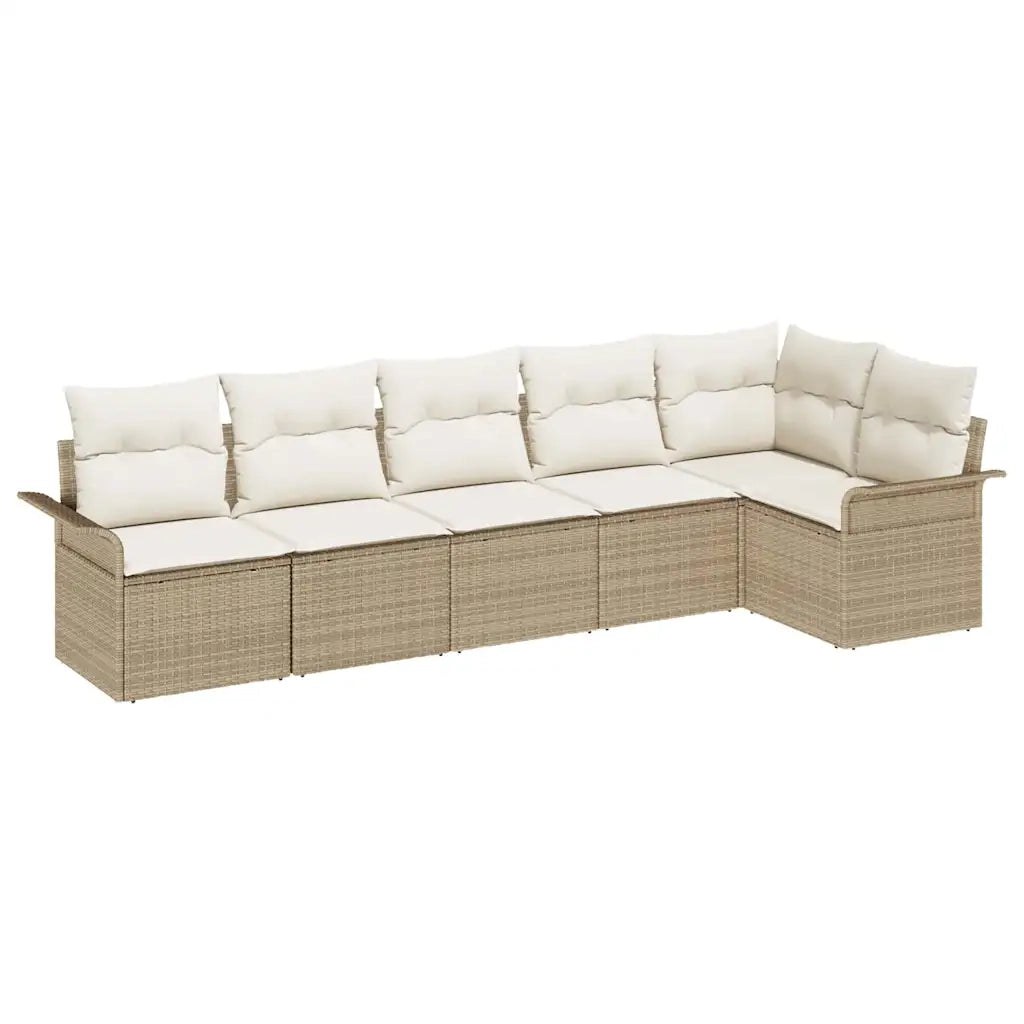 Set Divano da Giardino con cuscino 6 pcs Beige Poly Rattan