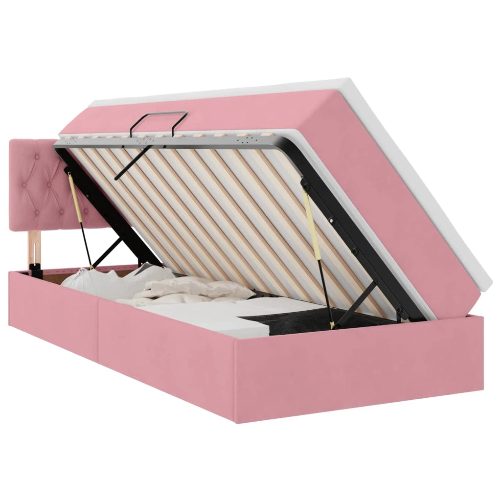 Letto con contenitore e LED con led Rosa 90 x 190 cm Velluto 3371426